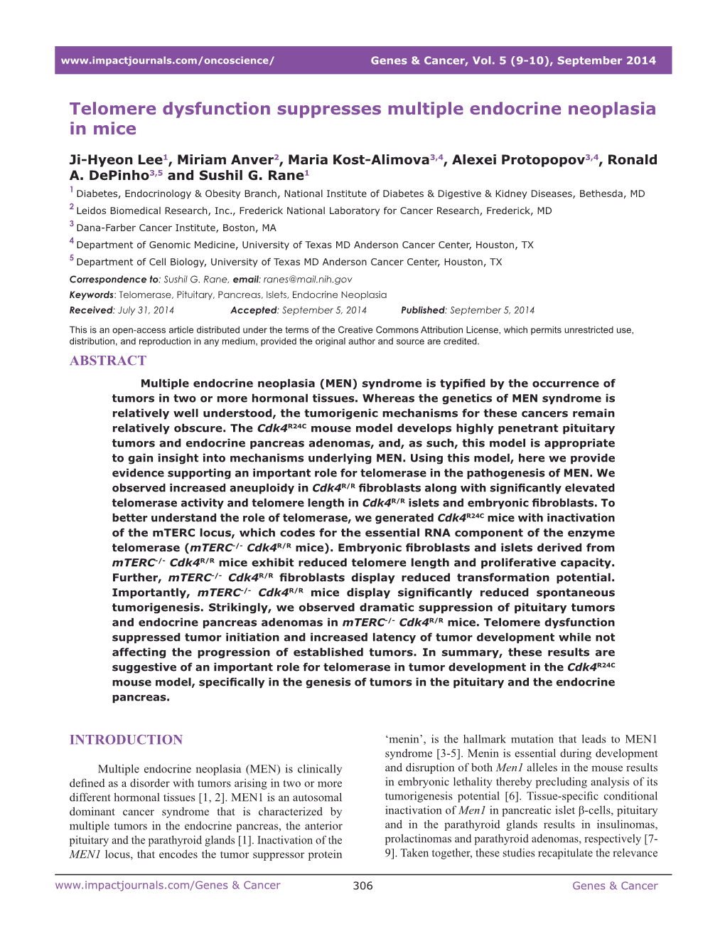 Telomere Dysfunction Suppresses Multiple Endocrine Neoplasia in Mice