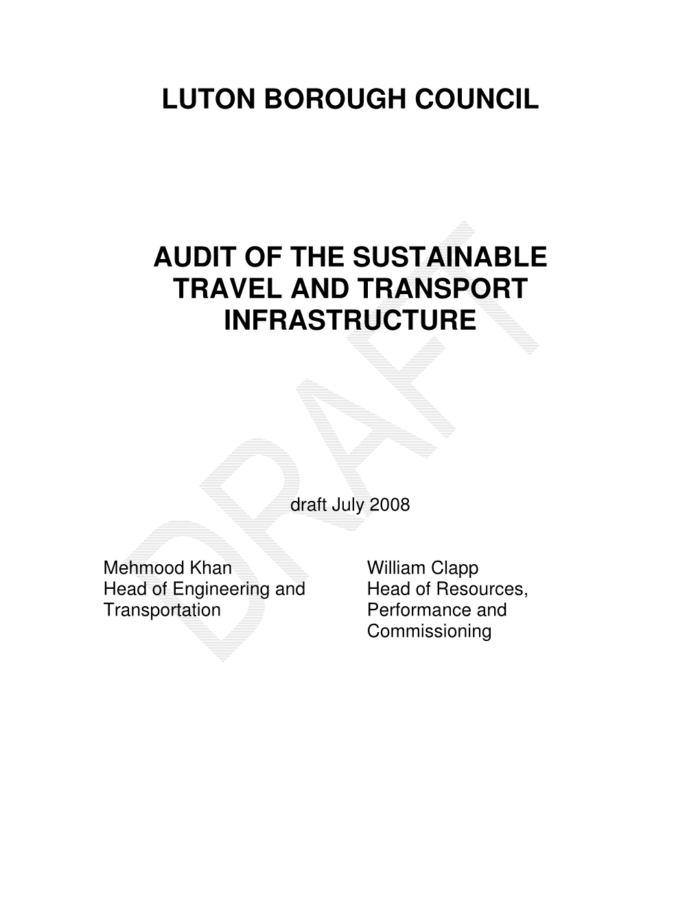 Luton Borough Council Audit of the Sustainable Travel and Transport