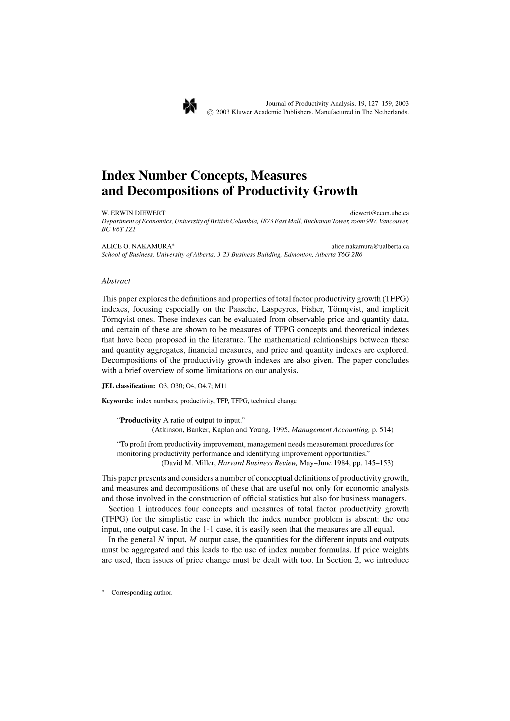 Index Number Concepts, Measures and Decompositions of Productivity Growth