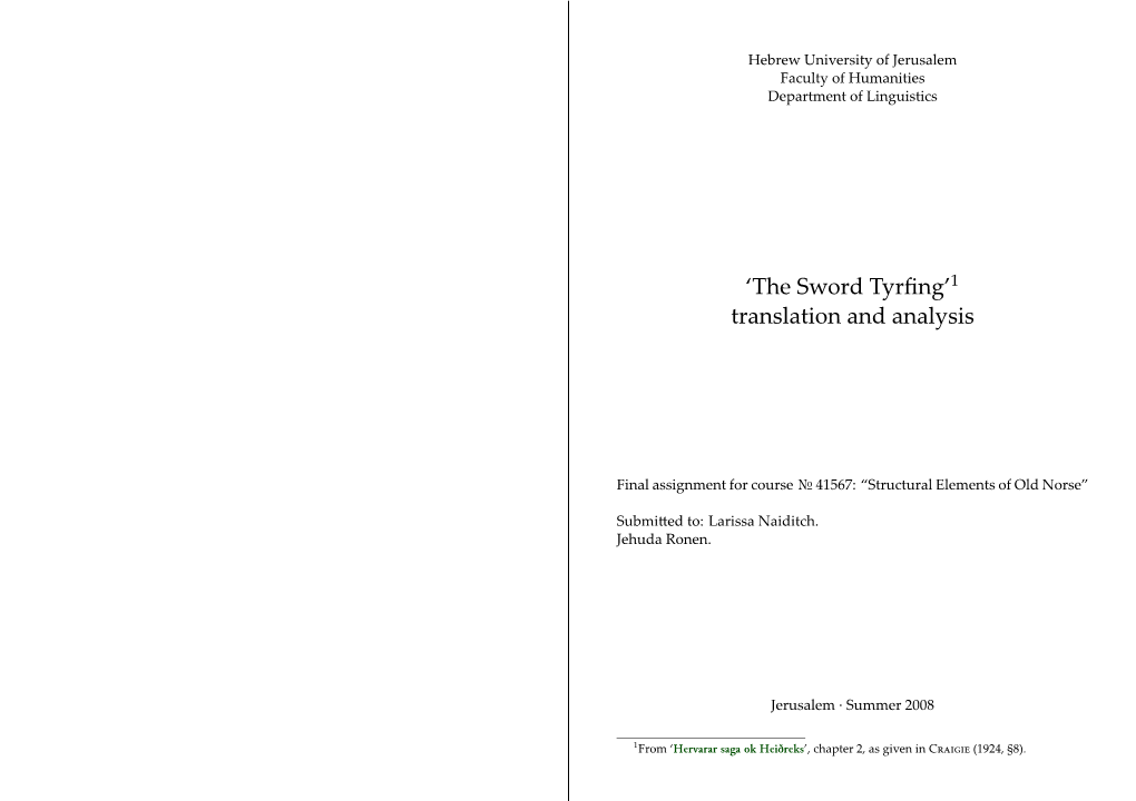 'The Sword Tyrfing'1 Translation and Analysis