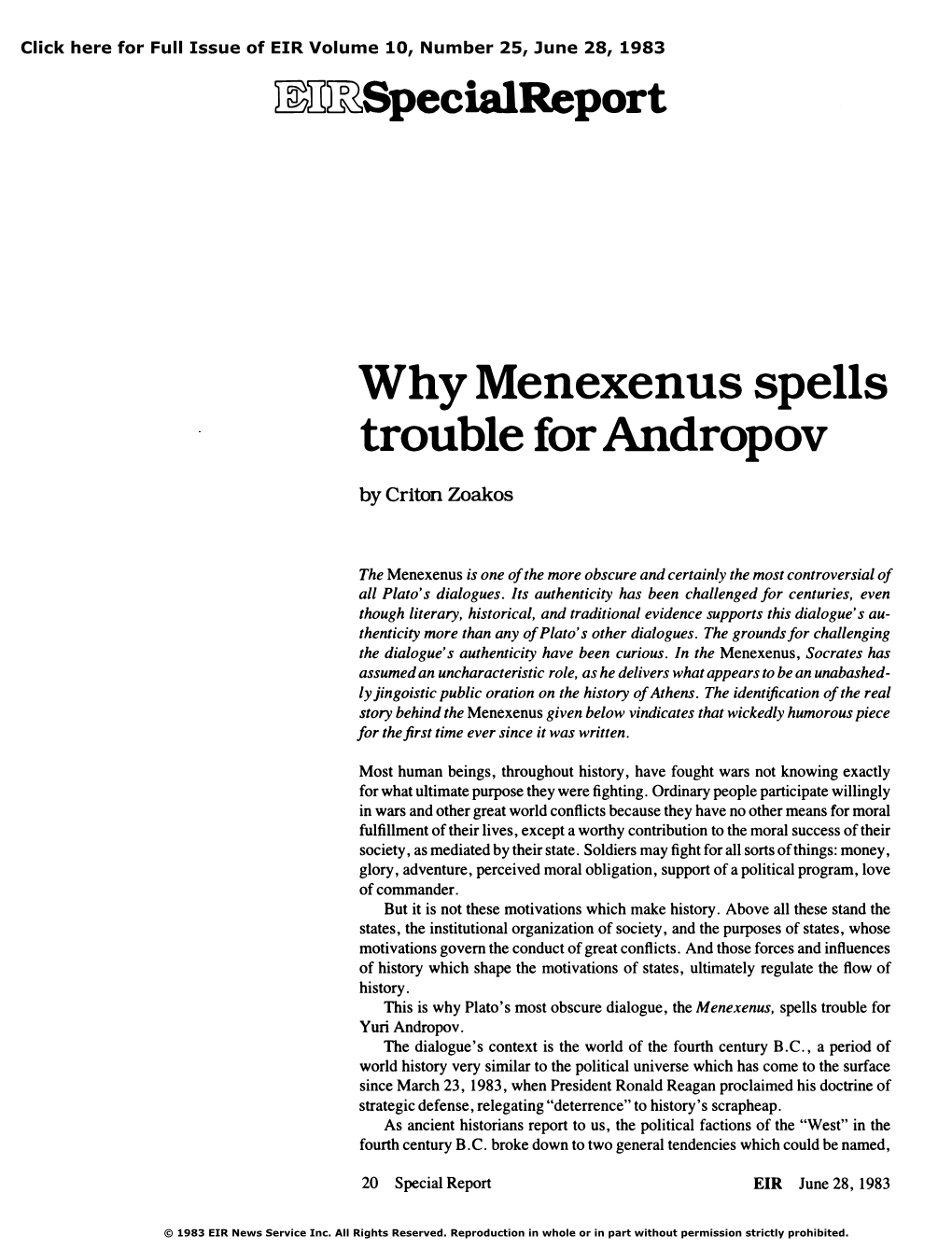 Why Menexenus Spells Trouble for Andropov