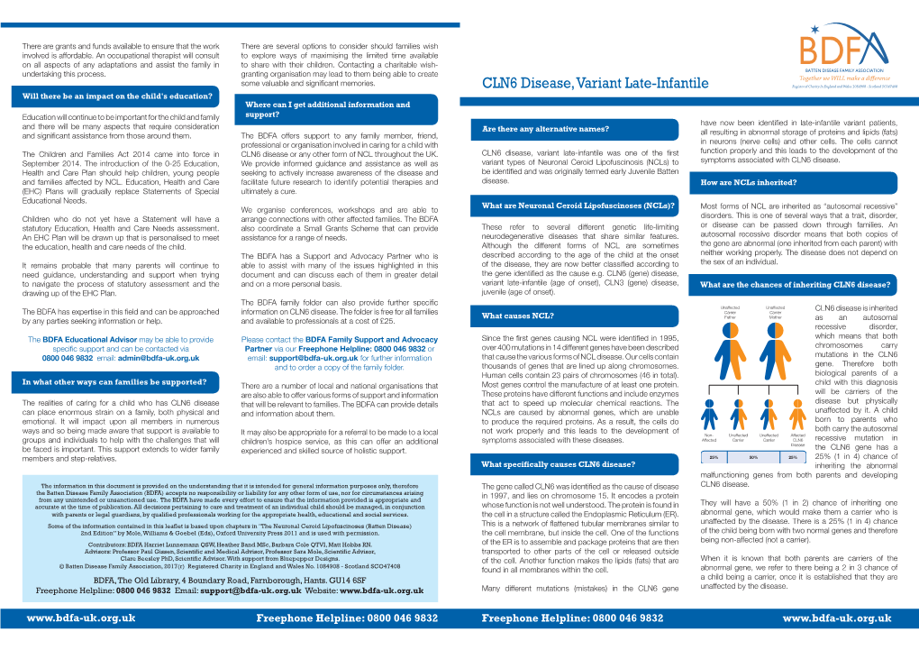 CLN6 Disease, Variant Late-Infantile