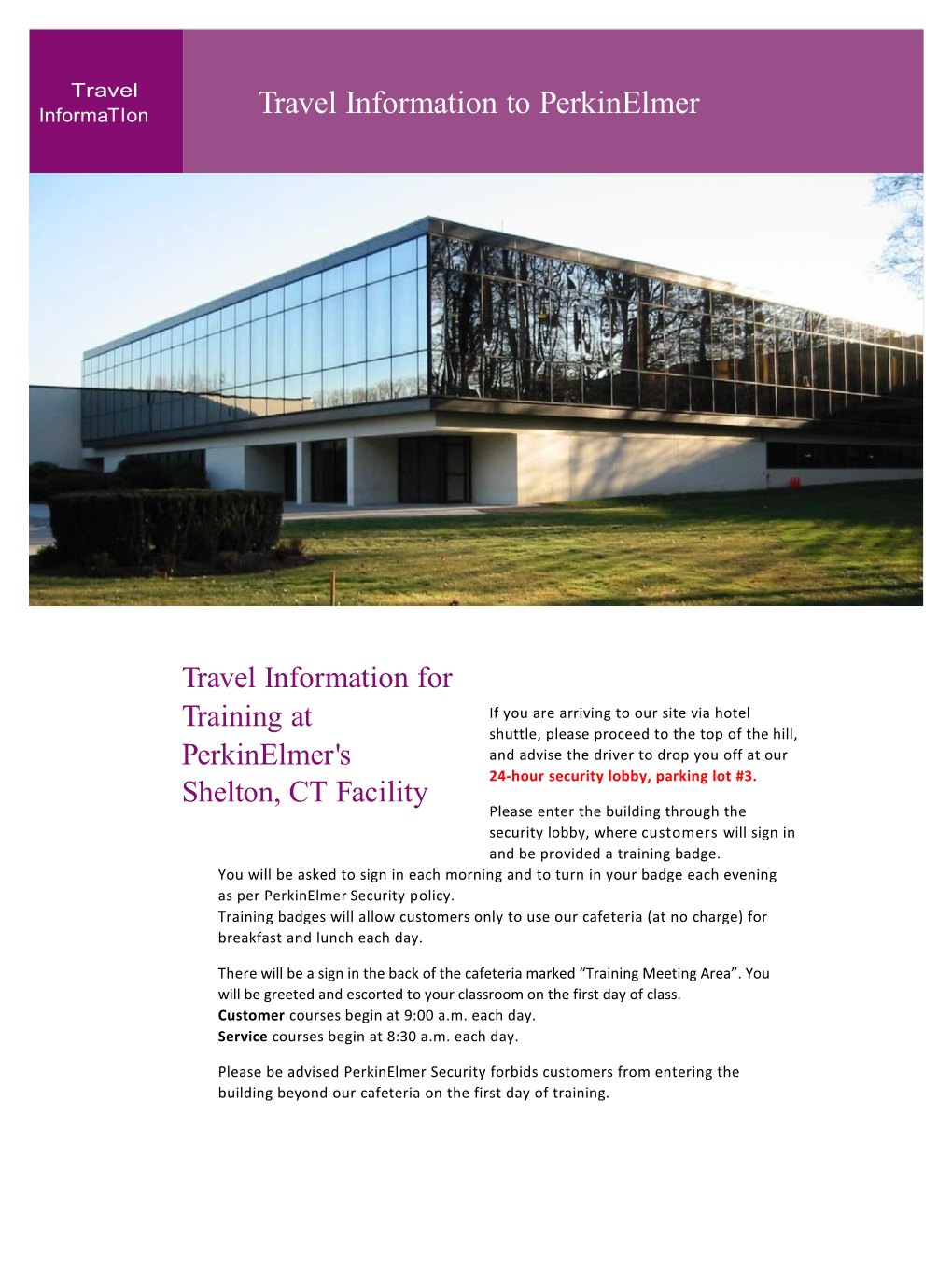 Travel Information to Perkinelmer