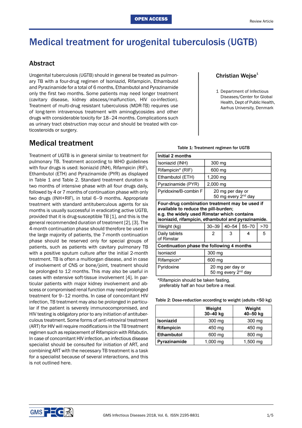 Medical Treatment for Urogenital Tuberculosis (UGTB)