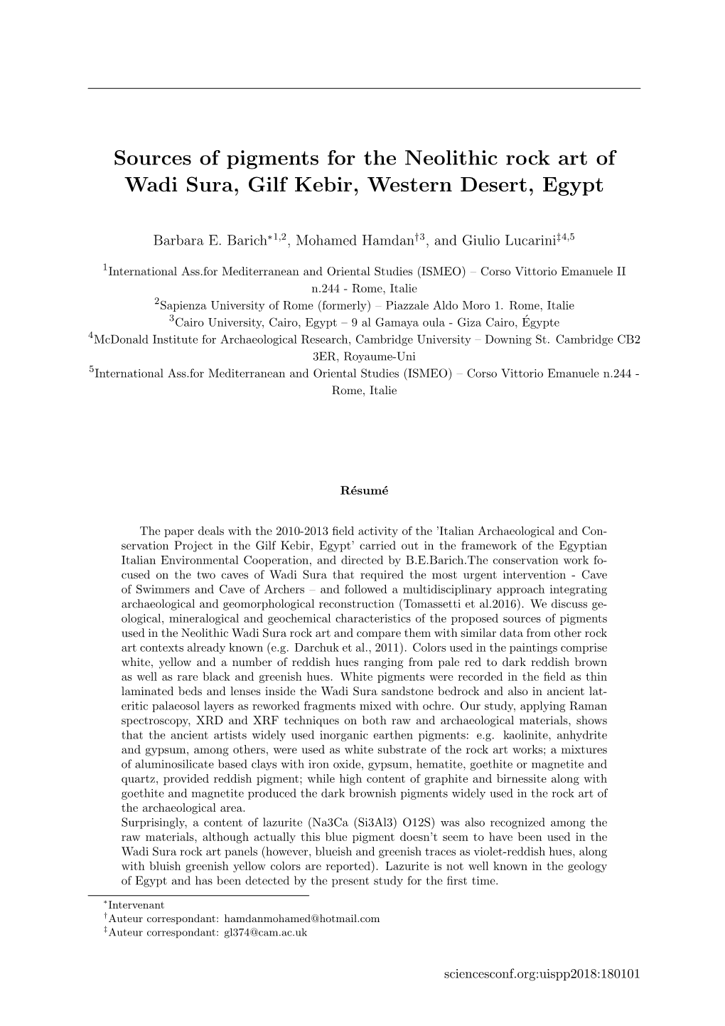 Sources of Pigments for the Neolithic Rock Art of Wadi Sura, Gilf Kebir, Western Desert, Egypt
