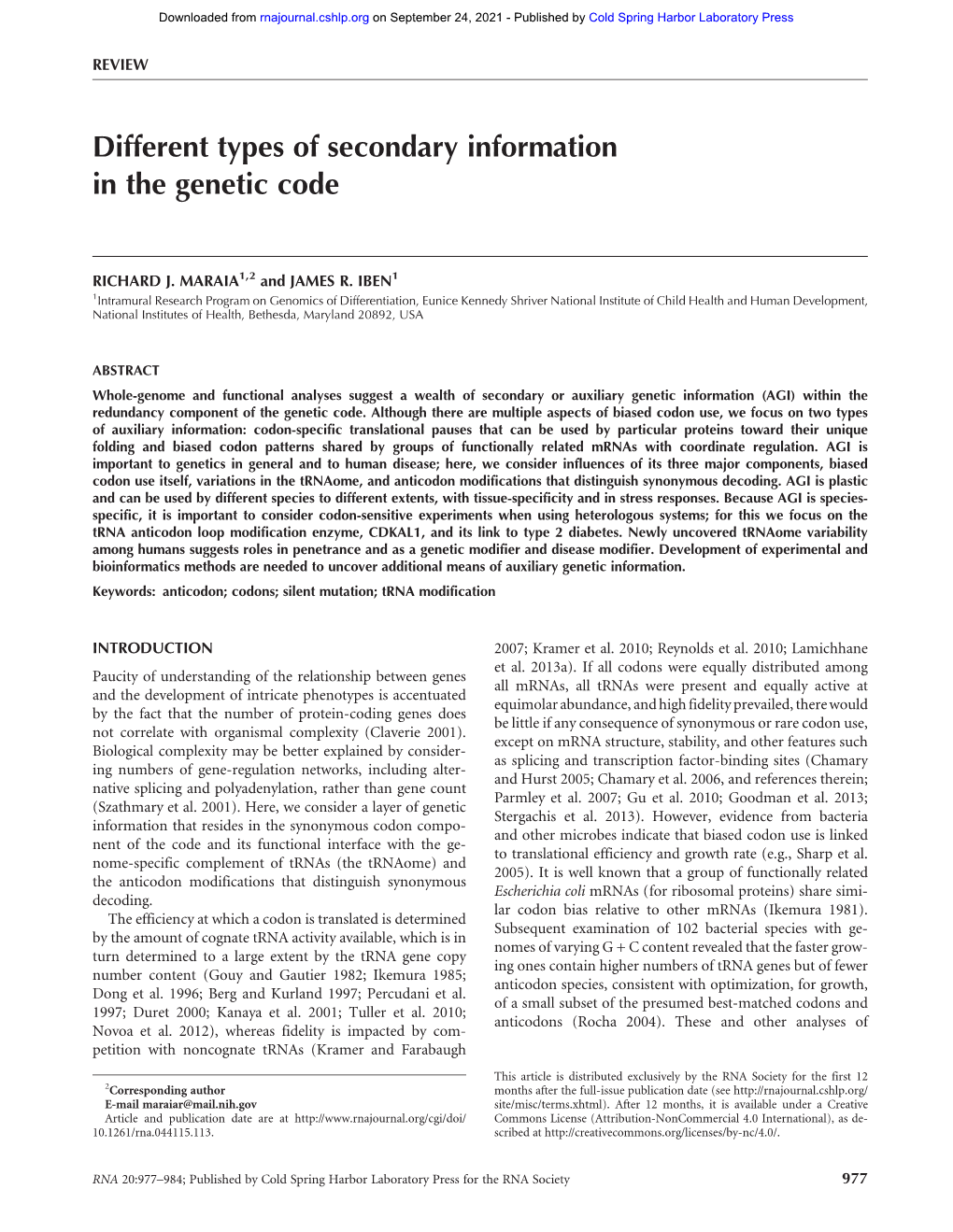 Different Types of Secondary Information in the Genetic Code