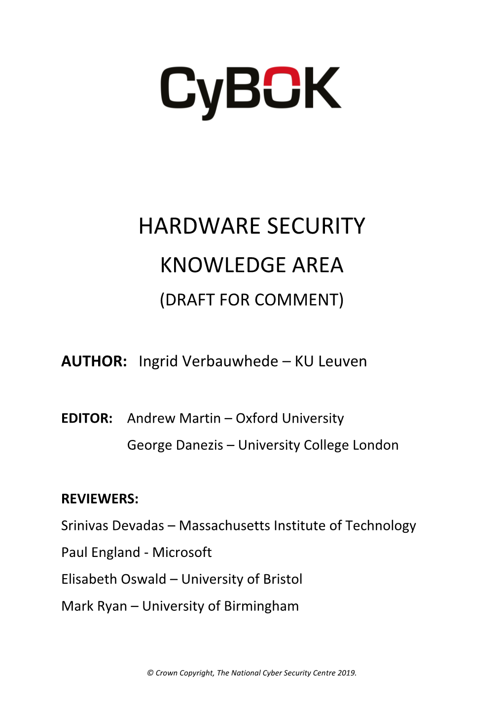 Hardware Security Knowledge Area (Draft for Comment)