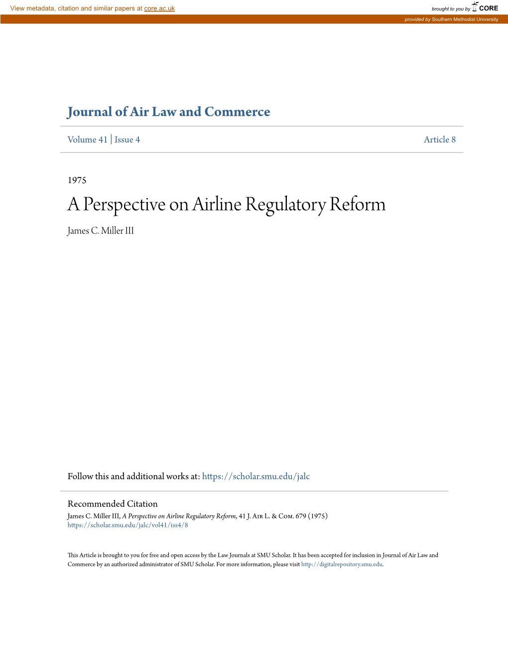 A Perspective on Airline Regulatory Reform James C