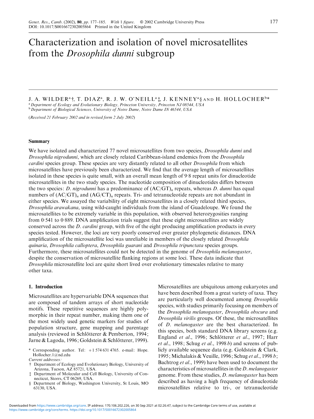 Characterization and Isolation of Novel Microsatellites from the Drosophila Dunni Subgroup