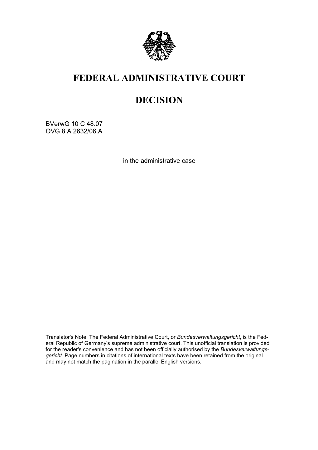 Federal Administrative Court Decision