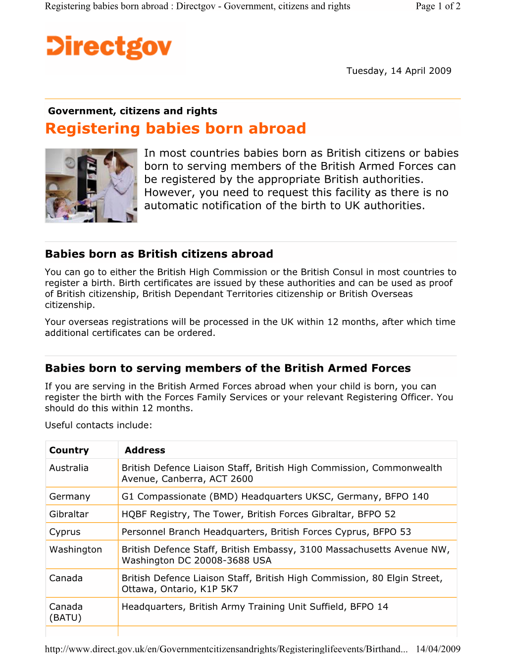 Registering Babies Born Abroad : Directgov - Government, Citizens and Rights Page 1 of 2