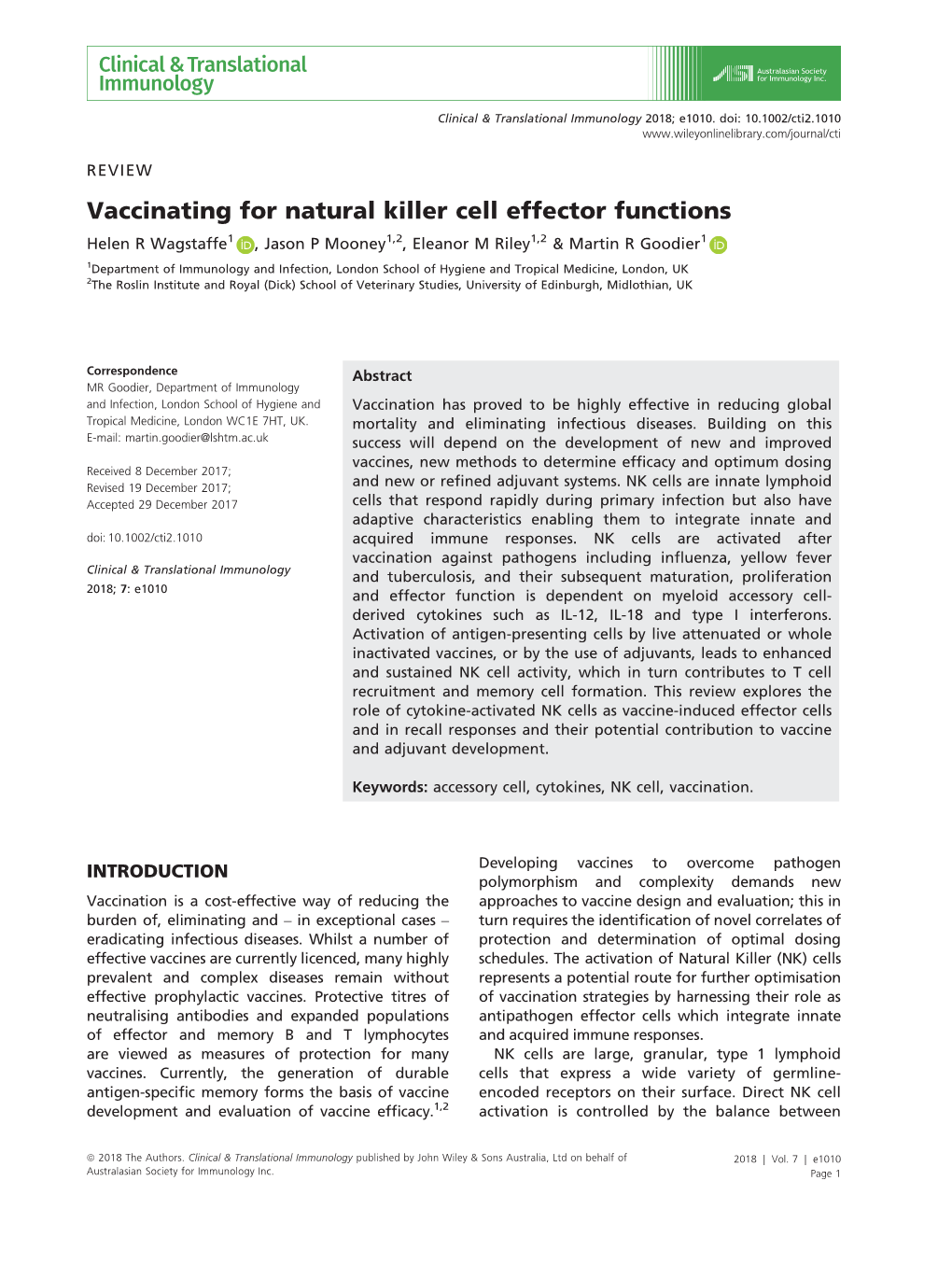 Vaccinating for Natural Killer Cell Effector Functions