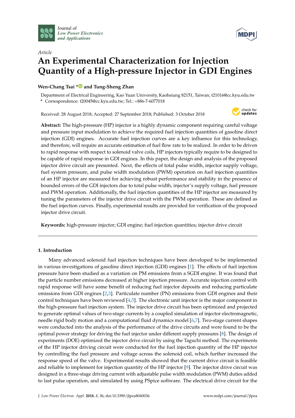 An Experimental Characterization for Injection Quantity of a High-Pressure Injector in GDI Engines