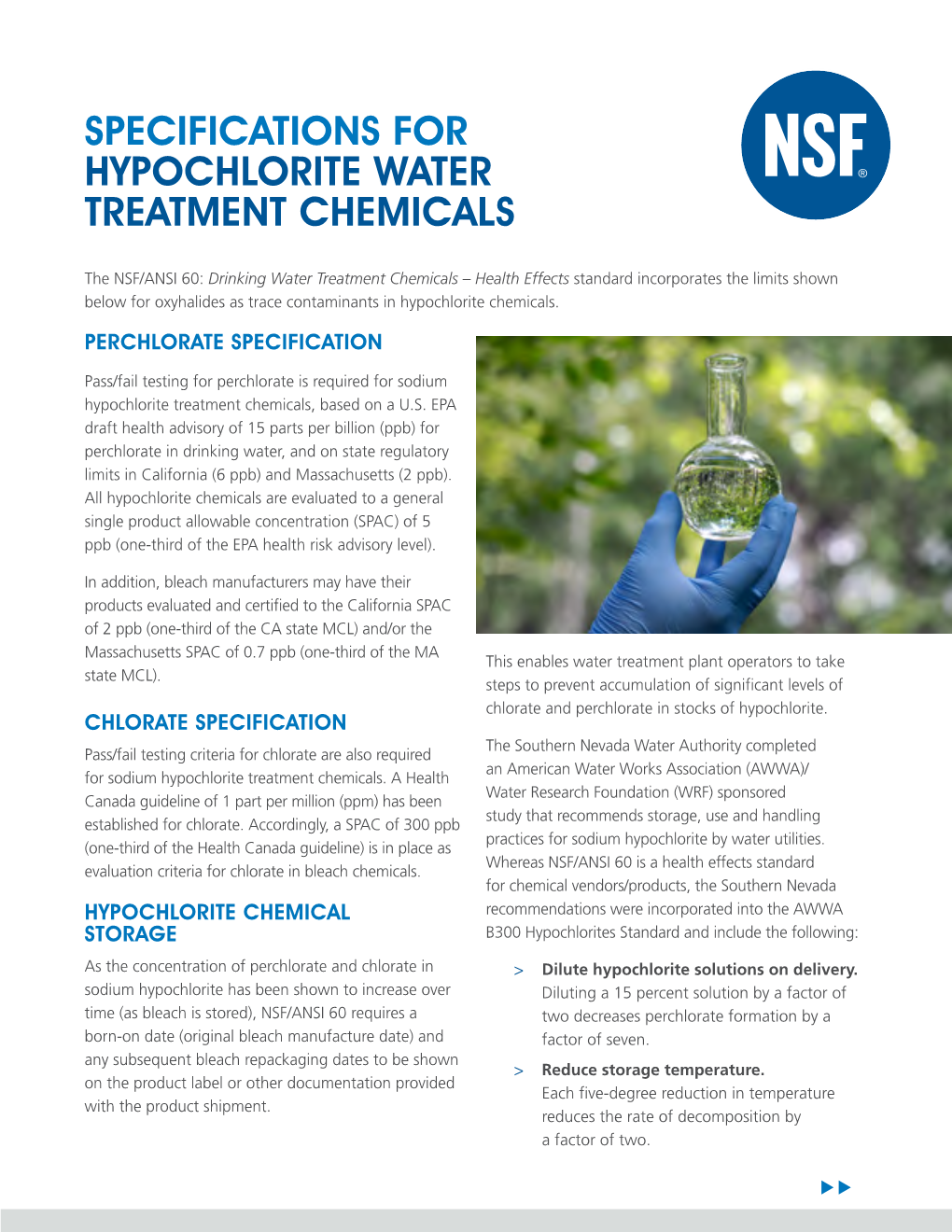 Specifications for Hypochlorite Water Treatment Chemicals