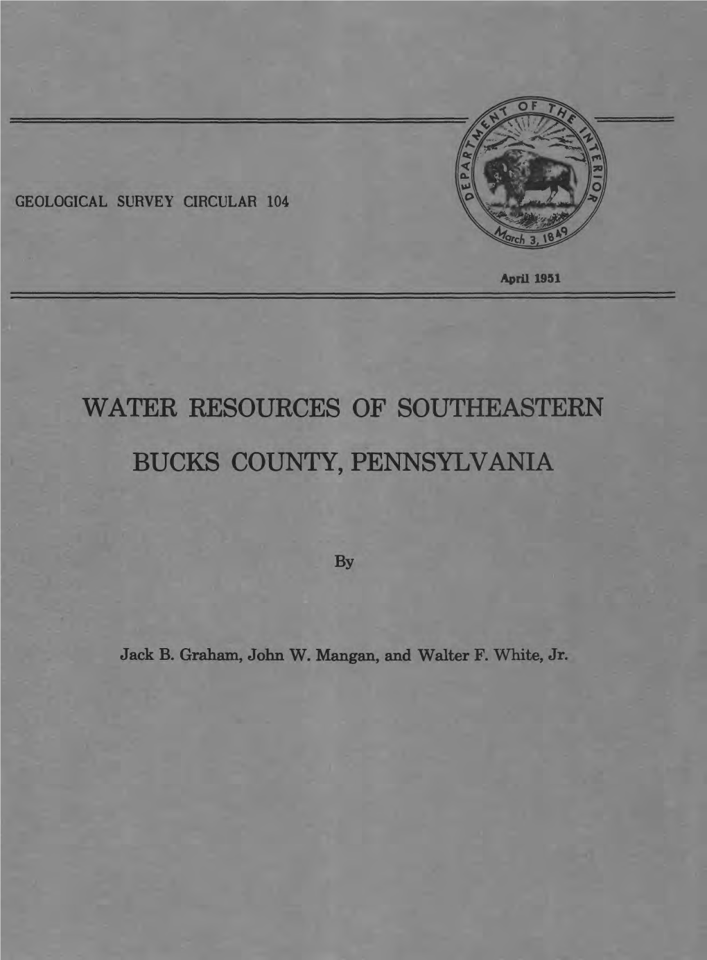 Water Resources of Southeastern Bucks County, Pennsylvania