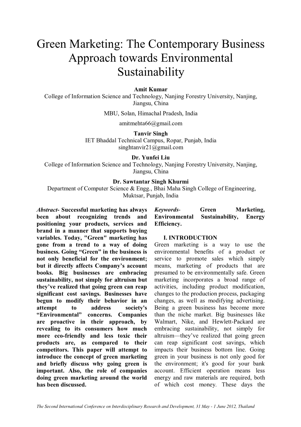 Green Marketing: the Contemporary Business Approach Towards Environmental Sustainability