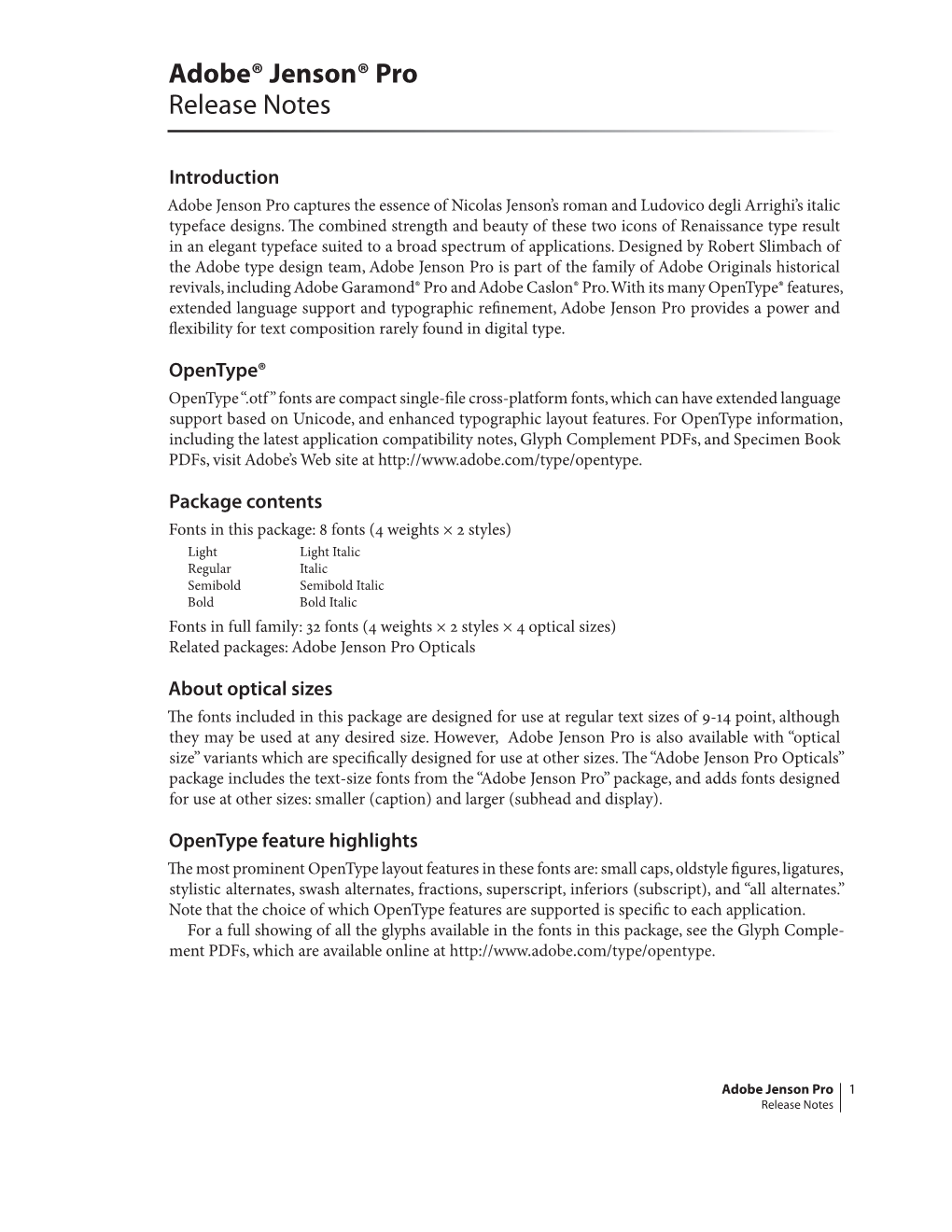 Adobe Jenson Pro Readme.Indd