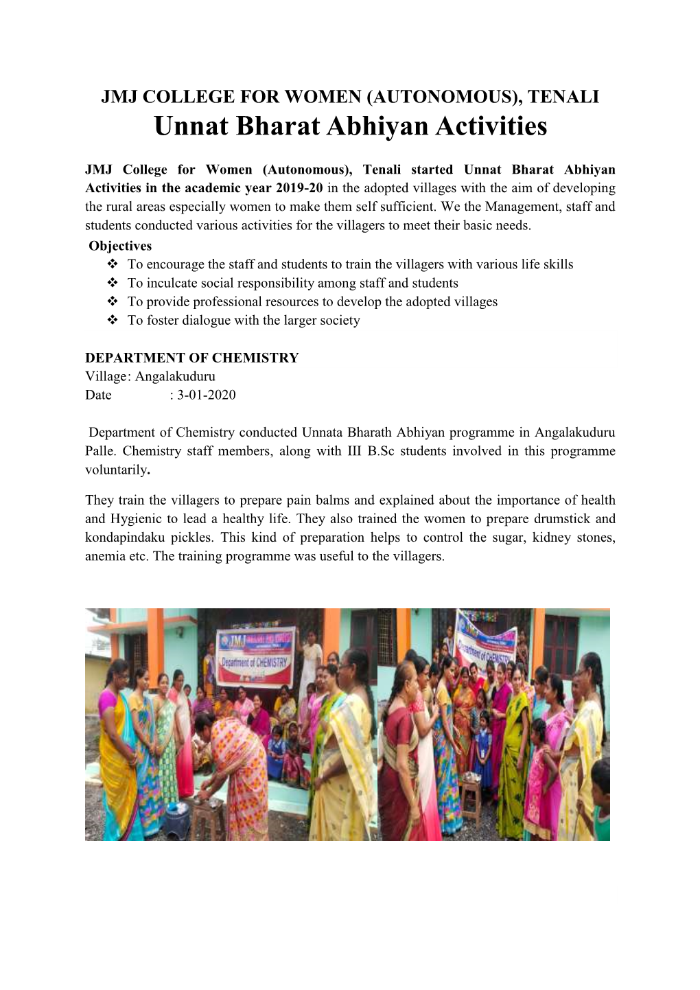 TENALI Unnat Bharat Abhiyan Activities