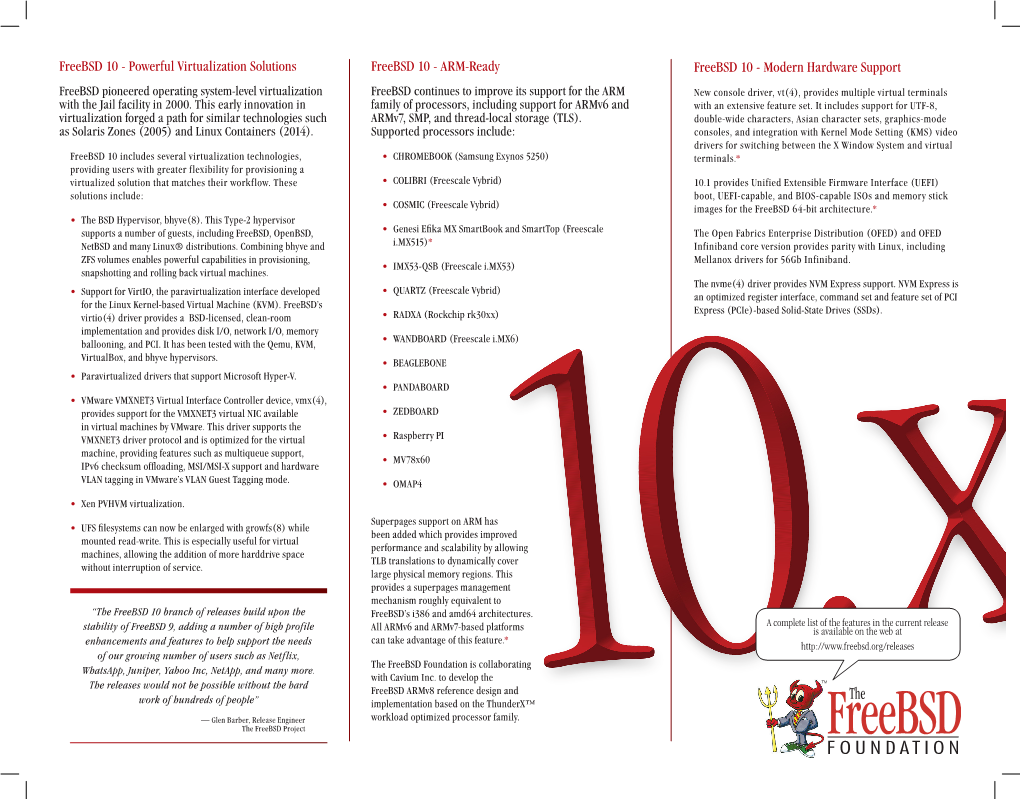 Freebsd 10 - Powerful Virtualization Solutions Freebsd 10 - ARM-Ready Freebsd 10 - Modern Hardware Support