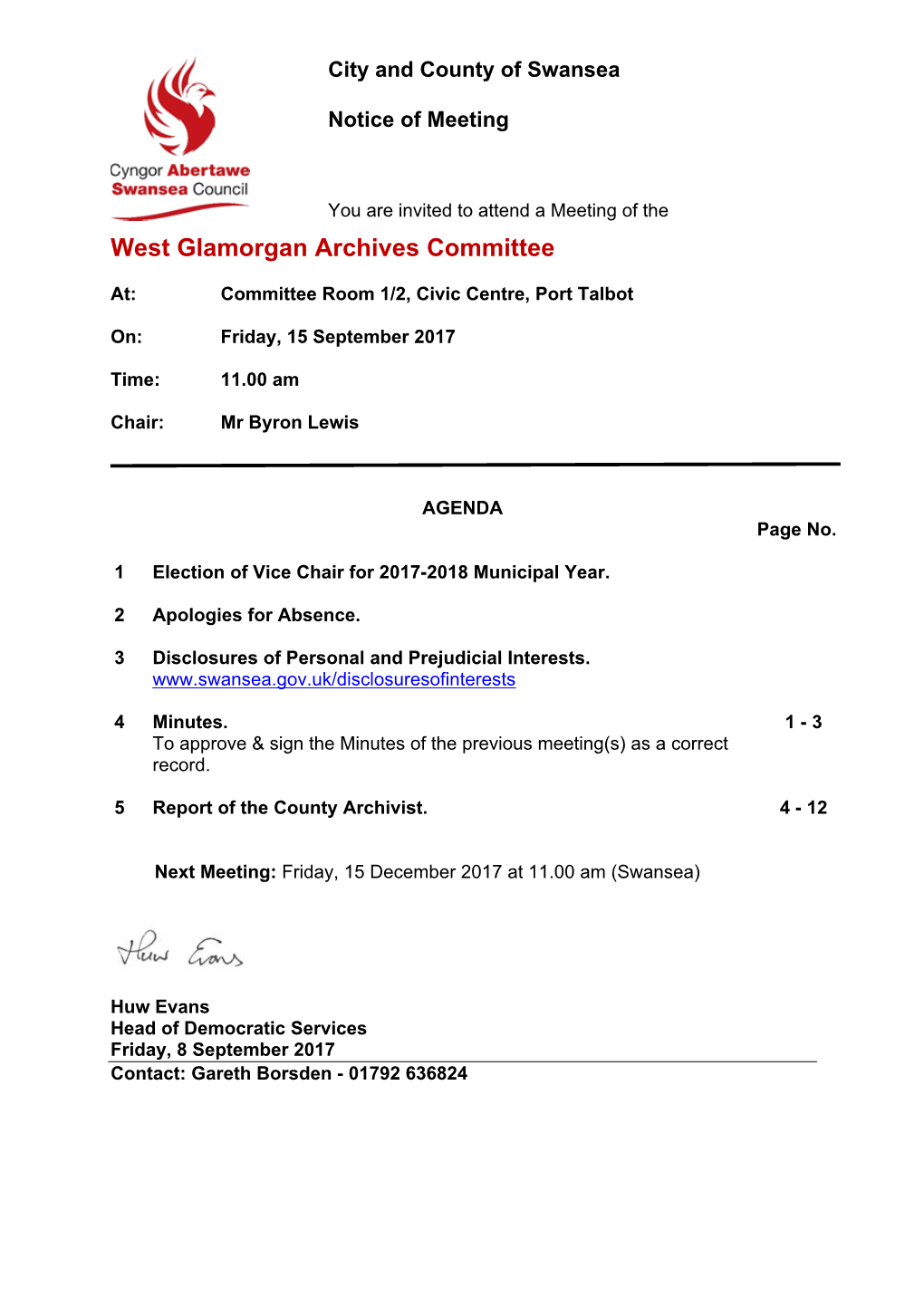 (Public Pack)Agenda Document for West Glamorgan Archives