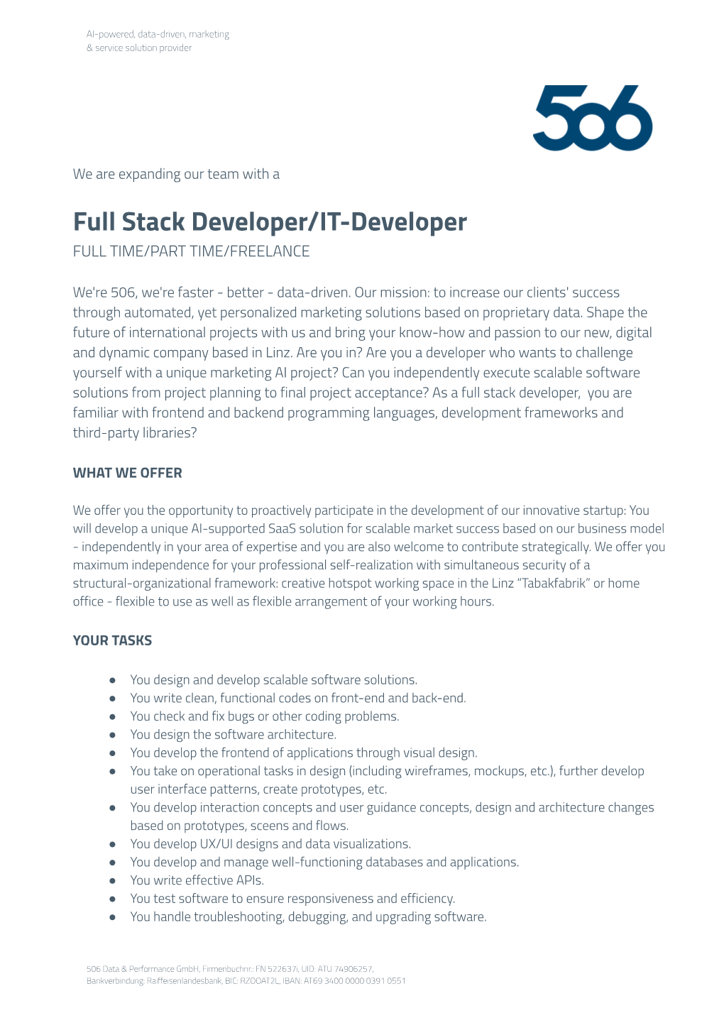 Full Stack Developer/IT-Developer FULL TIME/PART TIME/FREELANCE