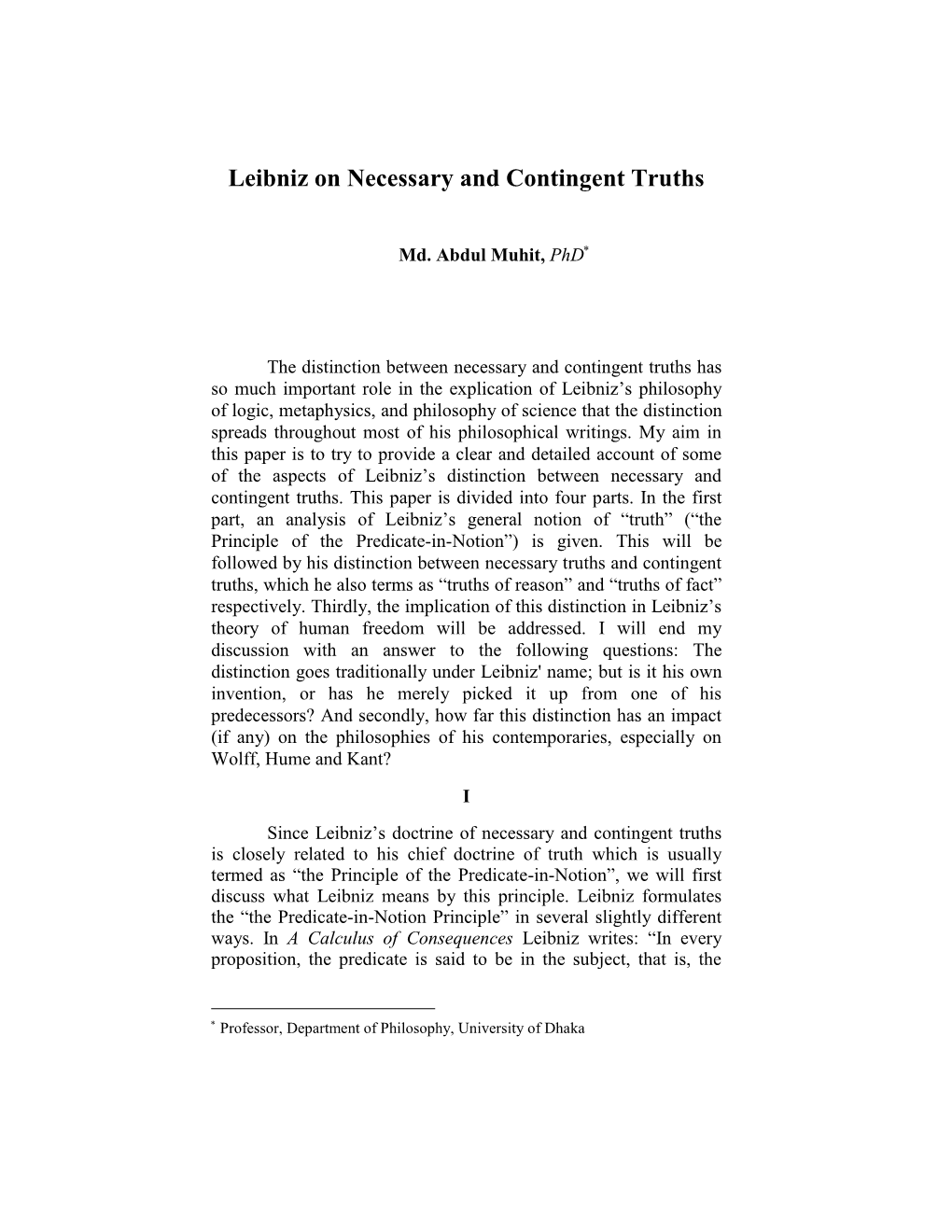 Leibniz on Necessary and Contingent Truths