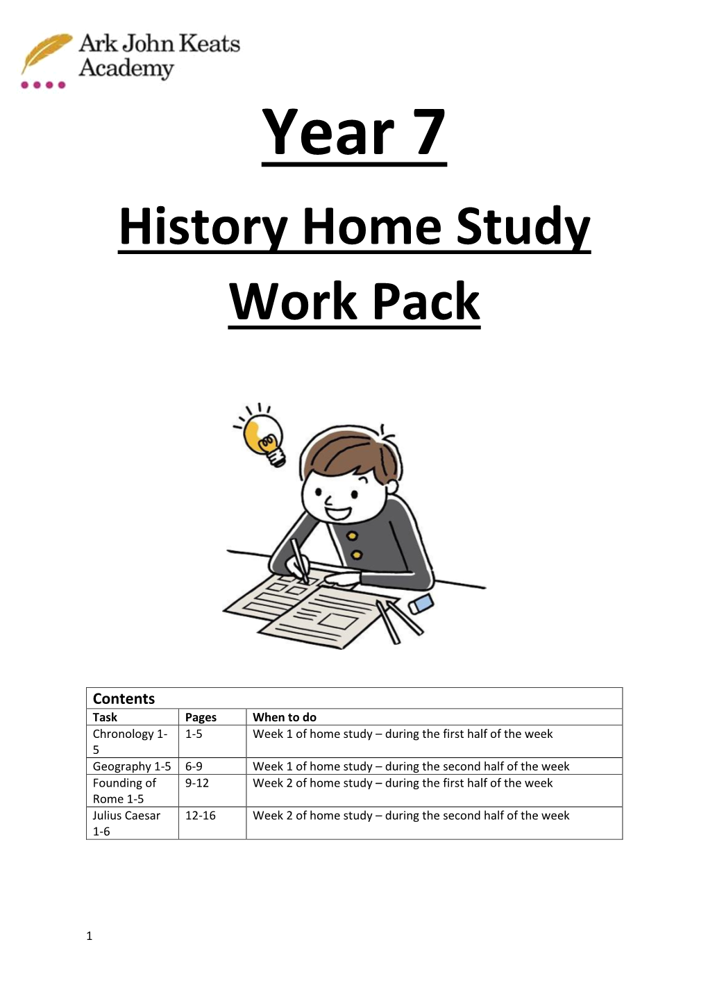 Year 7 History Home Study Work Pack