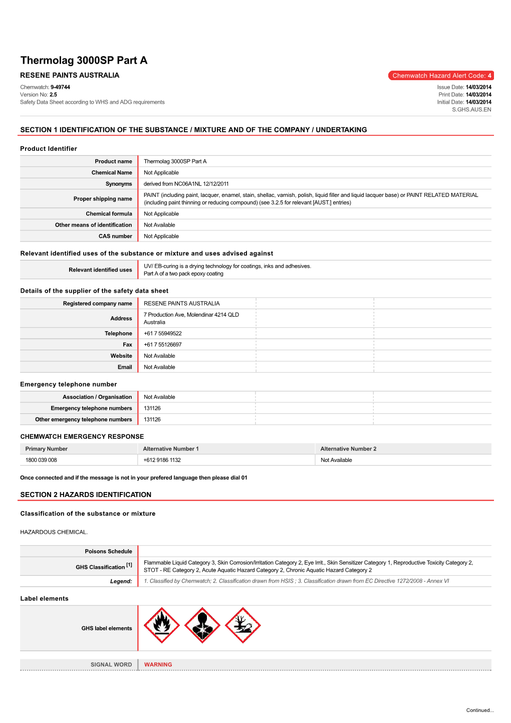 Thermolag 3000SP Part A