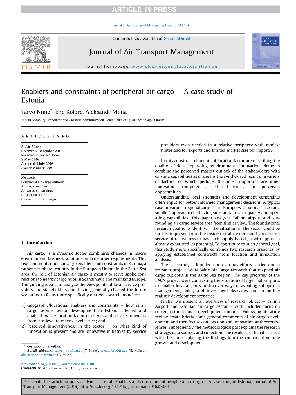 Enablers and Constraints of Peripheral Air Cargo &#X2013; a Case Study Of