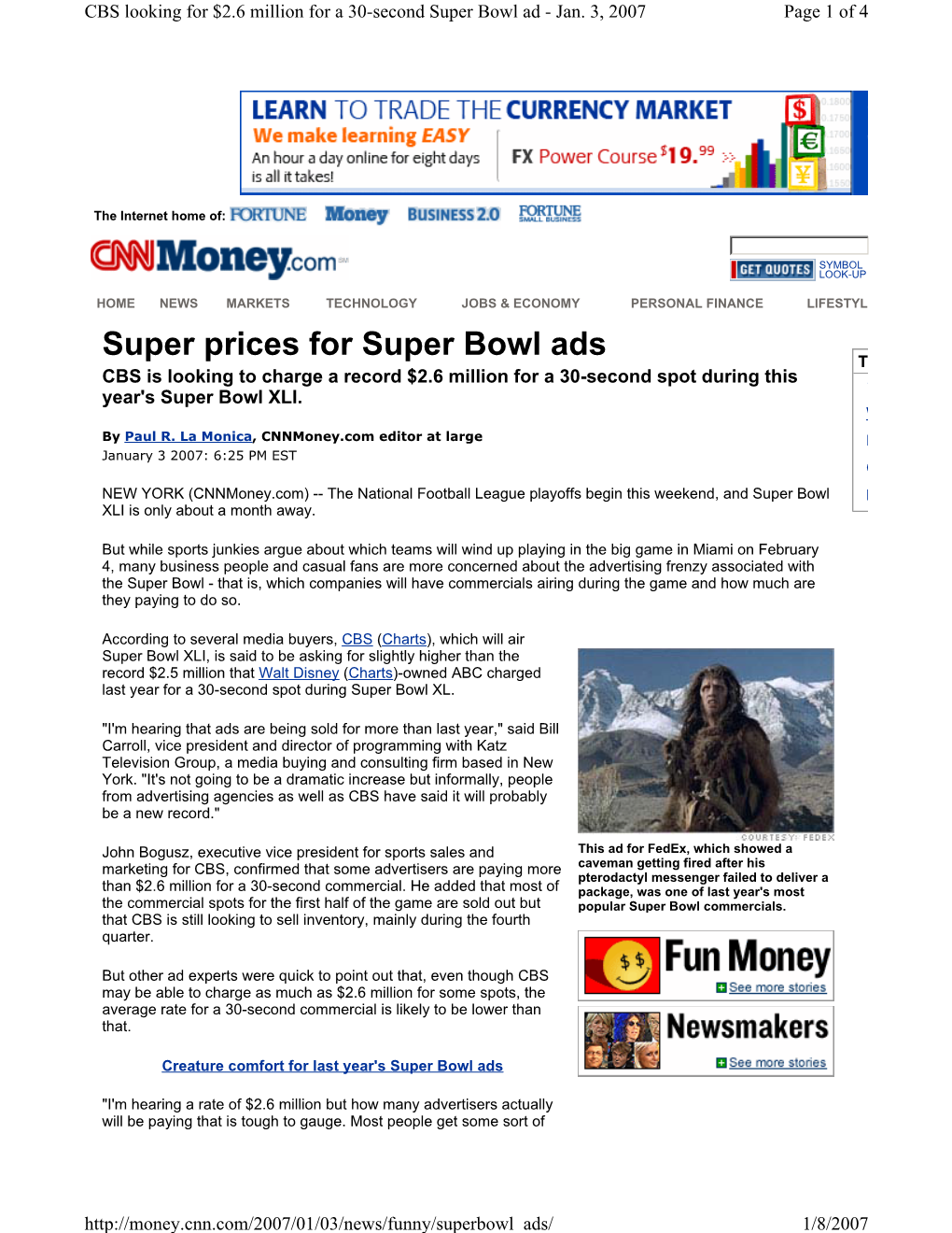 Super Prices for Super Bowl Ads T CBS Is Looking to Charge a Record $2.6 Million for a 30-Second Spot During This 1 Year's Super Bowl XLI