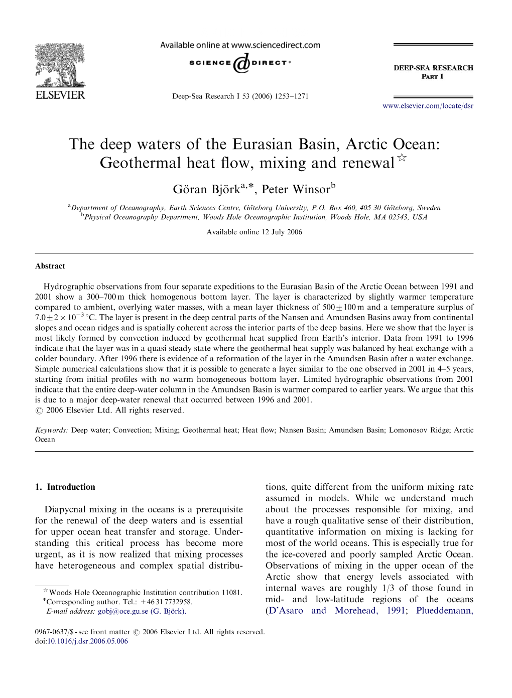 The Deep Waters of the Eurasian Basin, Arctic Ocean: Geothermal Heat Flow, Mixing and Renewal