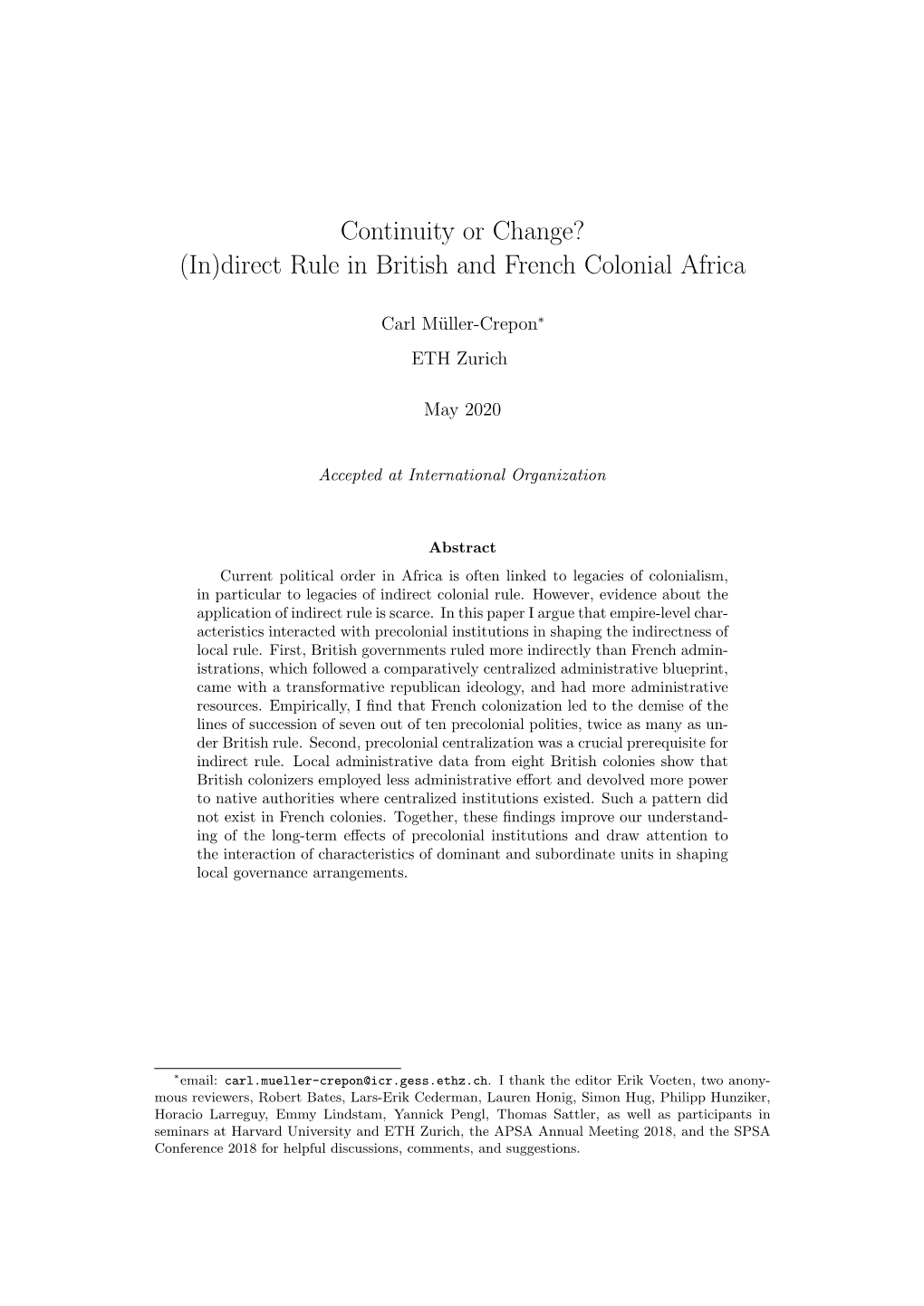 Continuity Or Change? (In)Direct Rule in British and French Colonial Africa