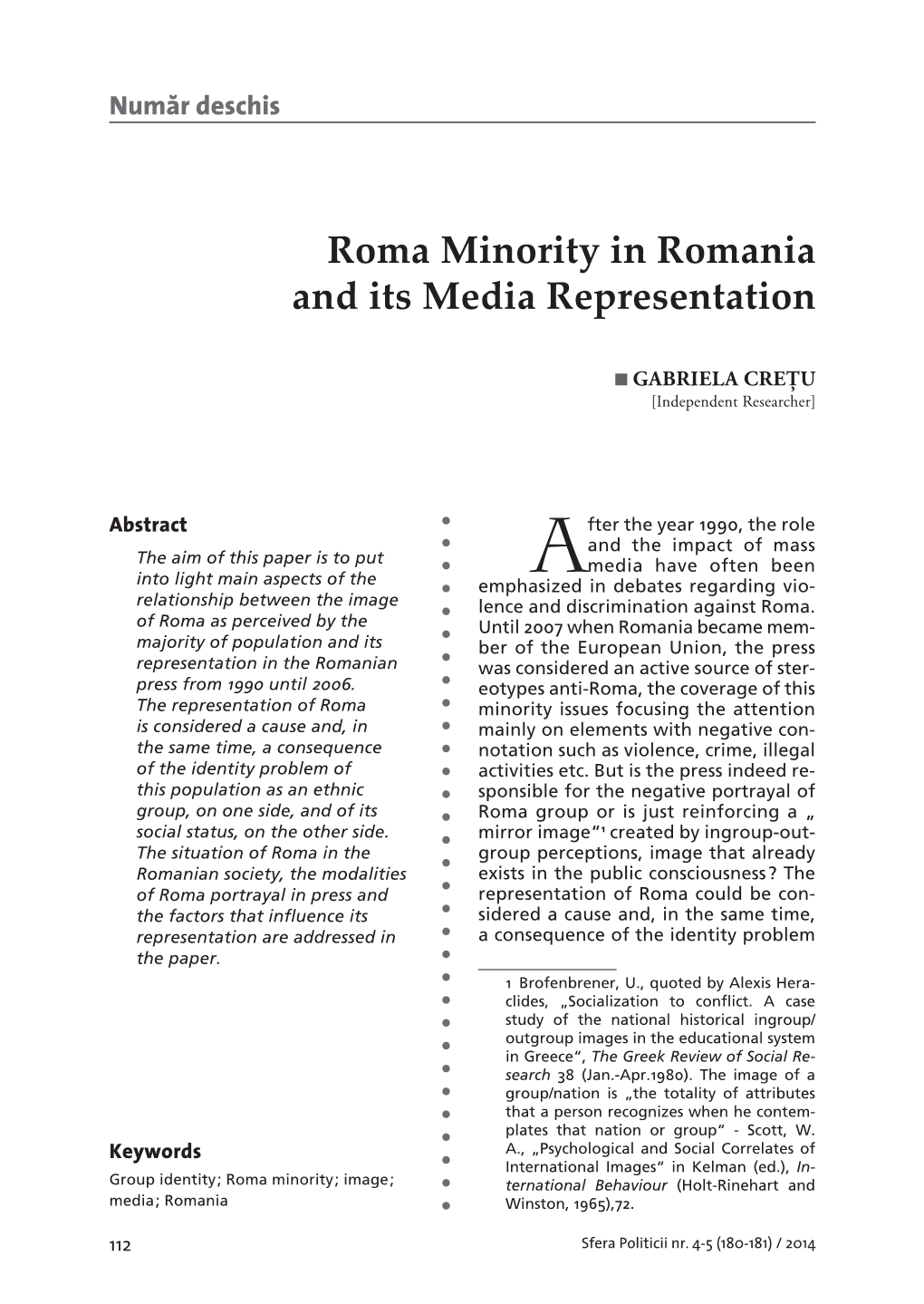 Roma Minority in Romania and Its Media Representation