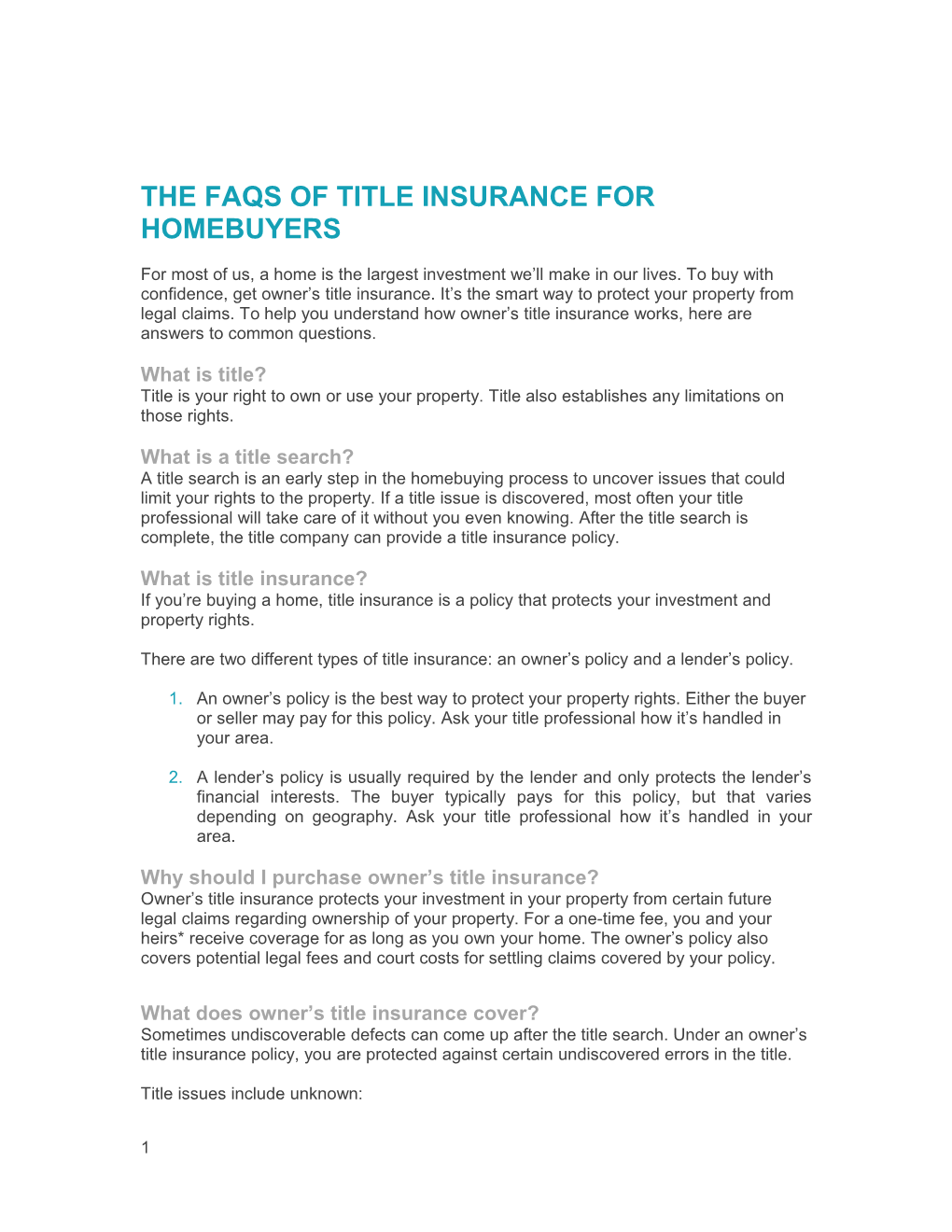 The Faqs of Title Insurance for Homebuyers