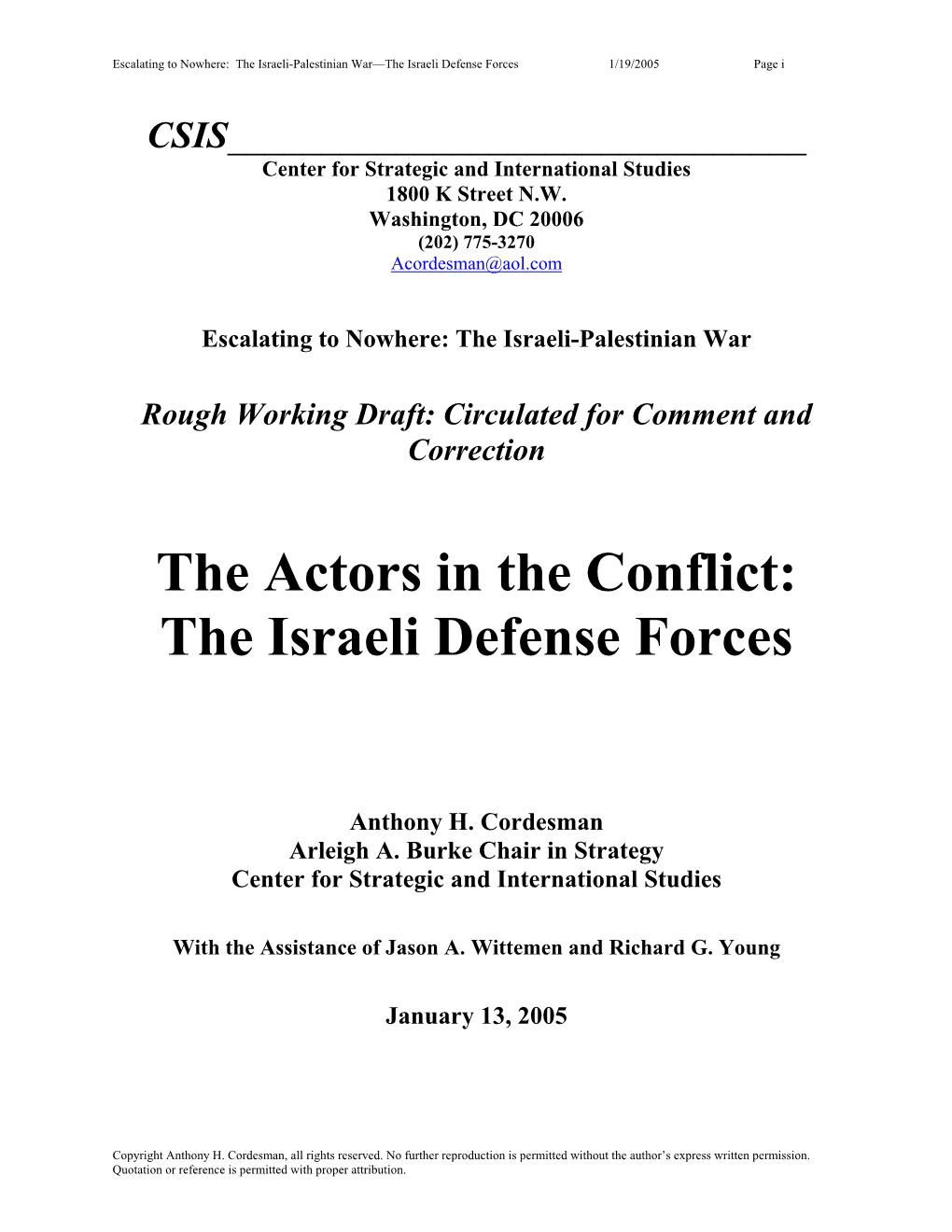 The Israeli-Palestinian War—The Israeli Defense Forces 1/19/2005 Page I