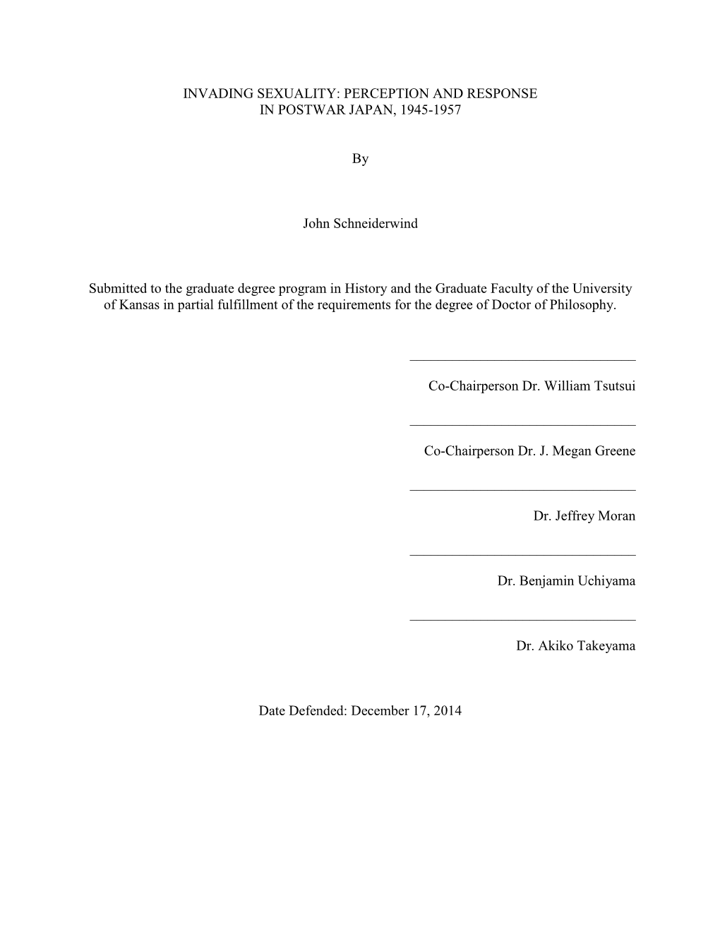 Invading Sexuality: Perception and Response in Postwar Japan, 1945-1957