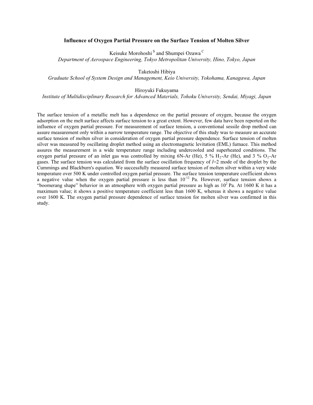 Influence of Oxygen Partial Pressure on Surface Tension of Molten Silver