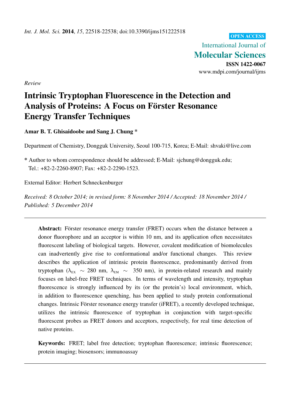Intrinsic Tryptophan Fluorescence in the Detection and Analysis of Proteins: a Focus on Förster Resonance Energy Transfer Techniques