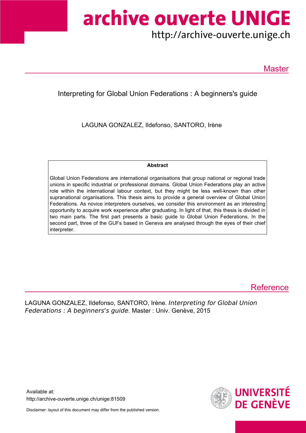 Interpreting for Global Union Federations : a Beginners's Guide