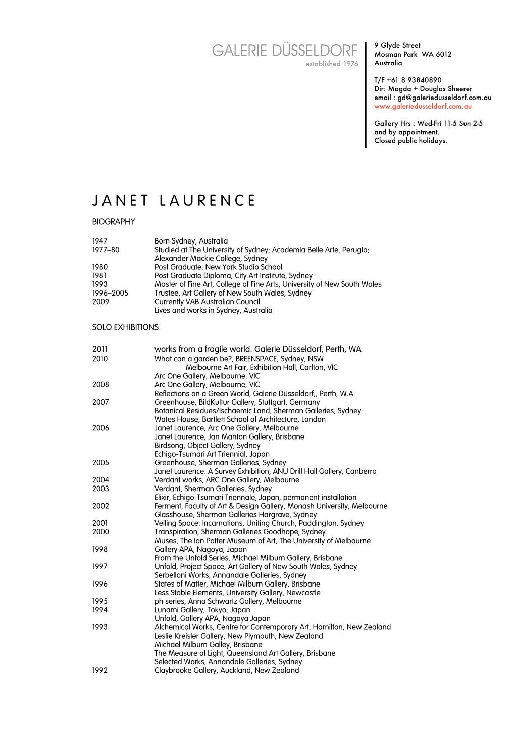 J a N E T L a U R E N C E Galerie Düsseldorf