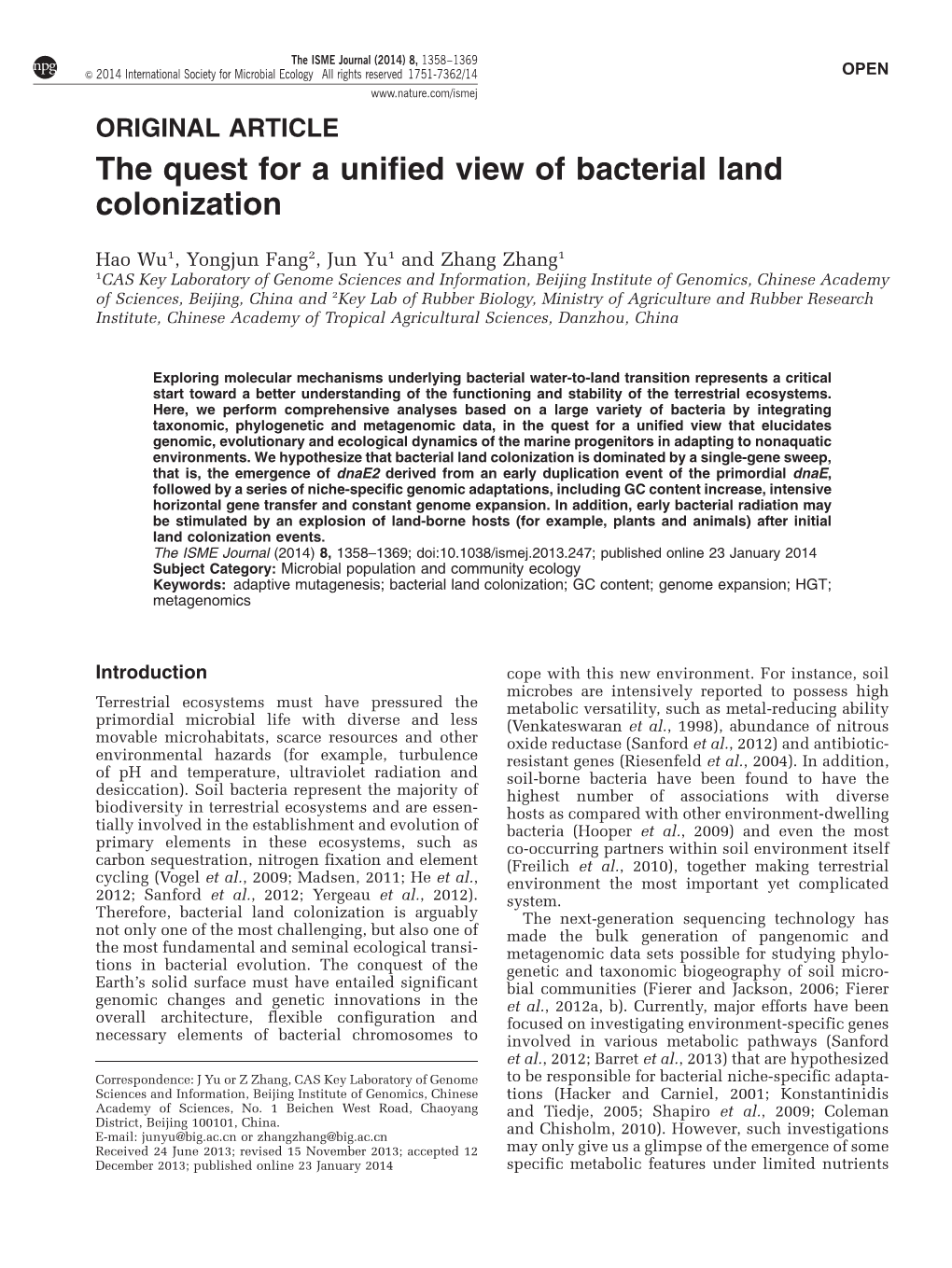 The Quest for a Unified View of Bacterial Land Colonization