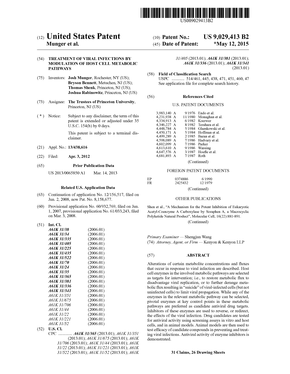 (12) United States Patent (10) Patent No.: US 9,029.413 B2 Munger Et Al