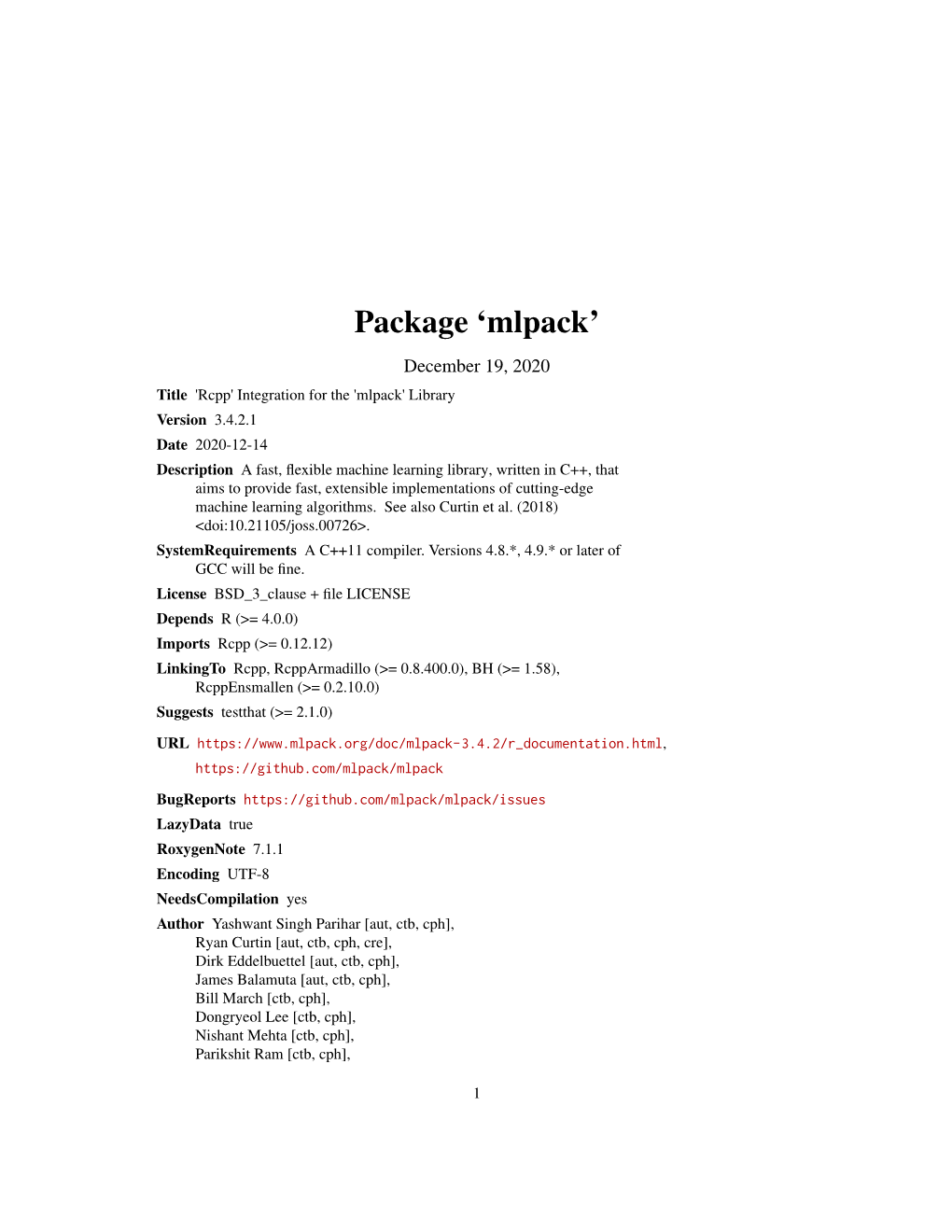 Package 'Mlpack'