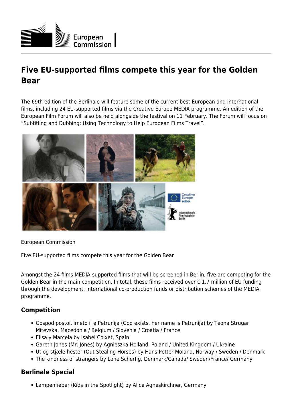 Five EU-Supported Films Compete This Year for the Golden Bear