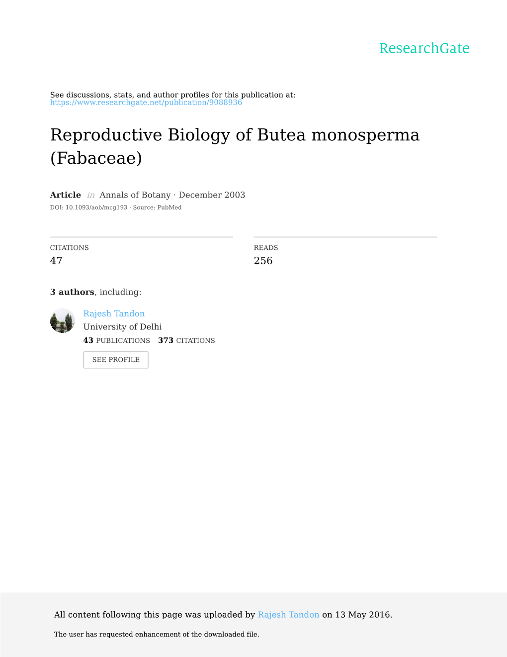 Reproductive Biology of Butea Monosperma (Fabaceae)