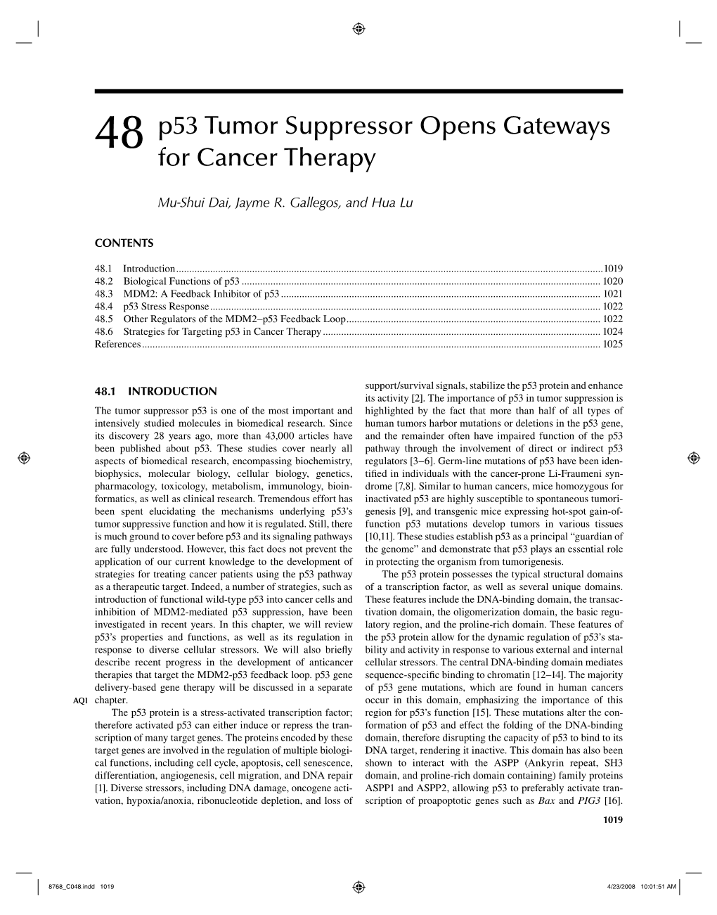 48 P53 Tumor Suppressor Opens Gateways for Cancer Therapy