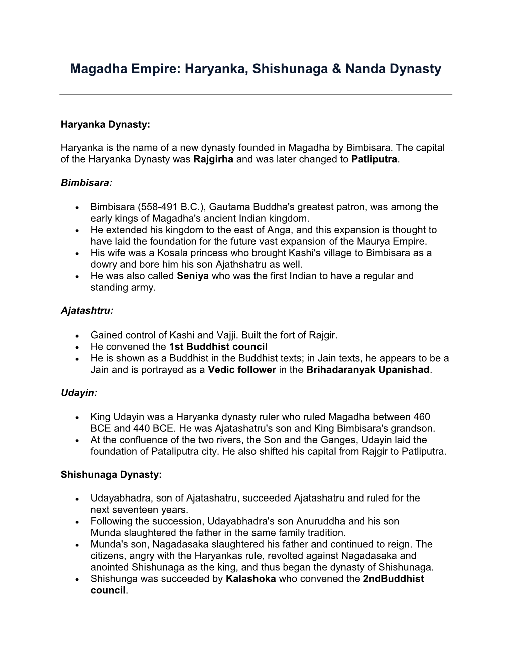 Magadha Empire: Haryanka, Shishunaga & Nanda Dynasty