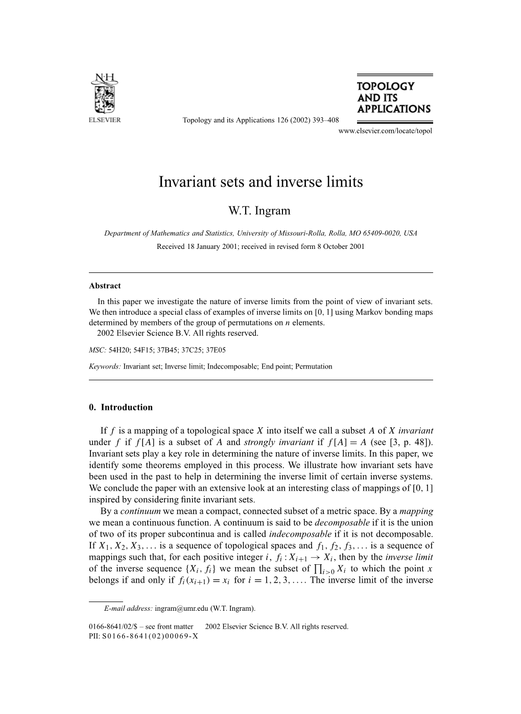 Invariant Sets and Inverse Limits