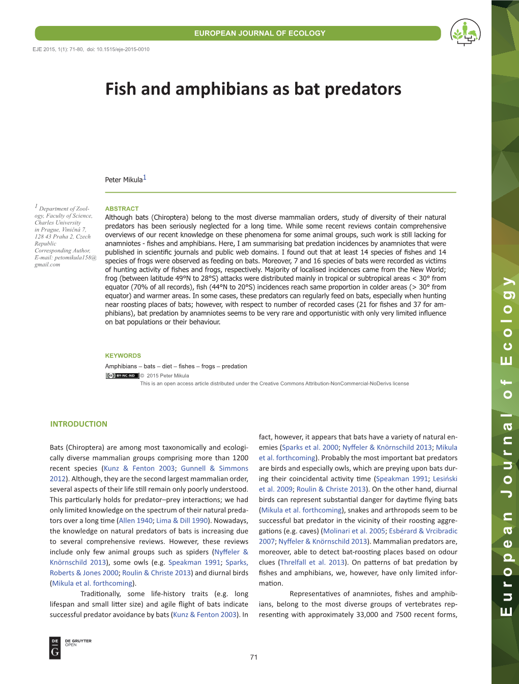 Fish and Amphibians As Bat Predators