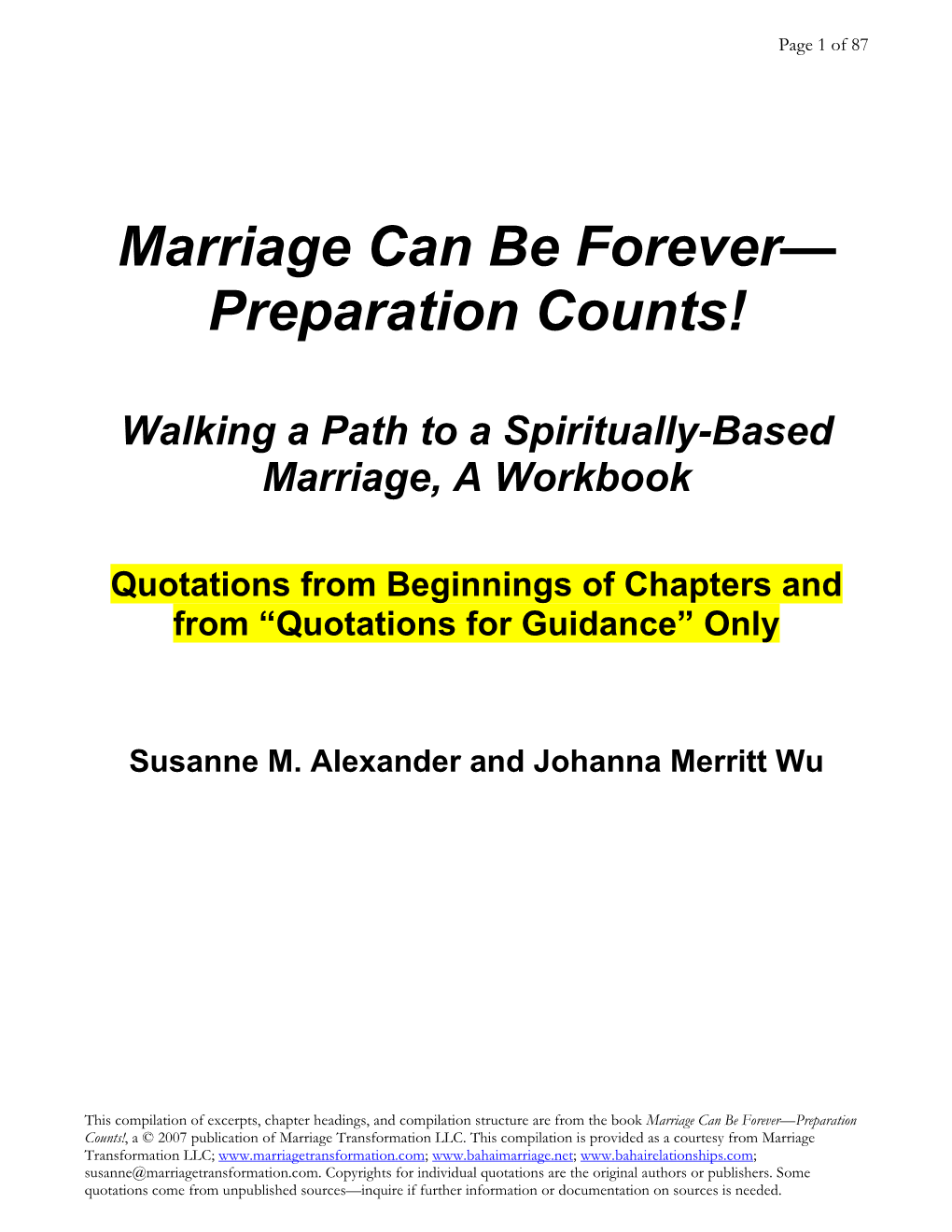 Compilation of Quotations from Marriage Can Be Forever